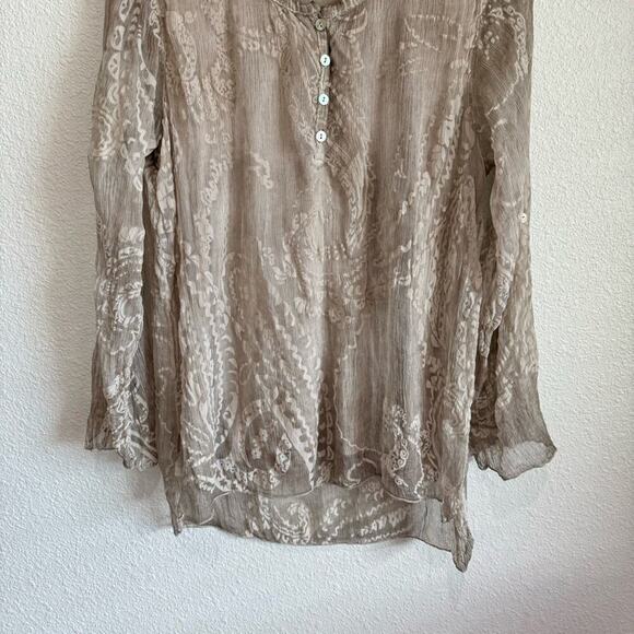 Scandal Italy Women's Small 100% Silk Blouse Sheer Floral Overlay Boho Casual - Picture 9 of 9